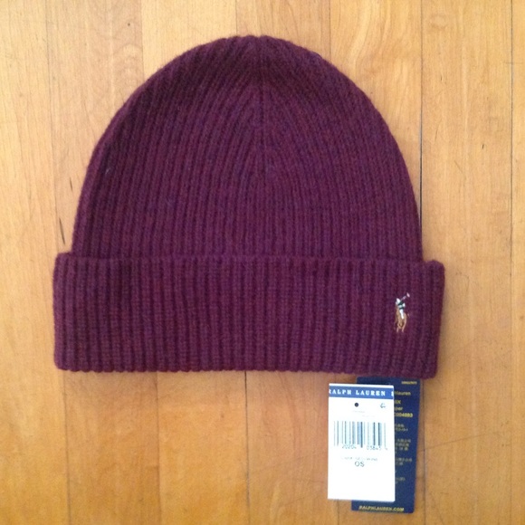 Ralph Lauren Polo Red Wine Merino Wool Beanie Hat New - Picture 2 of 9
